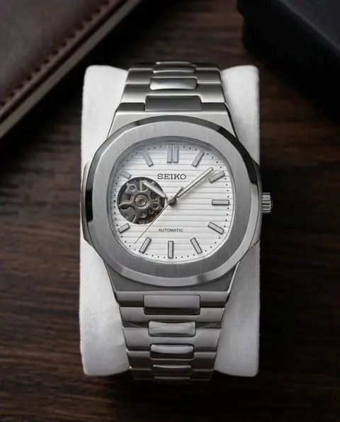 Seiko Mod Nautilus Phantom Open Heart Automatic Silver-White