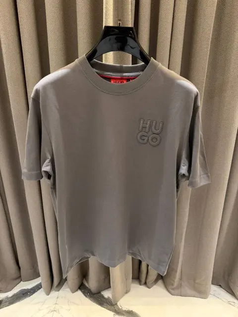 Hugo Bos Chest Embossed Logo Round Neck T-shirt Grey