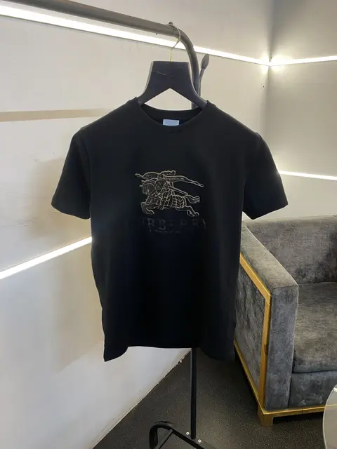 Burberry turkey imported round neck tshirt black with patch stone work and print