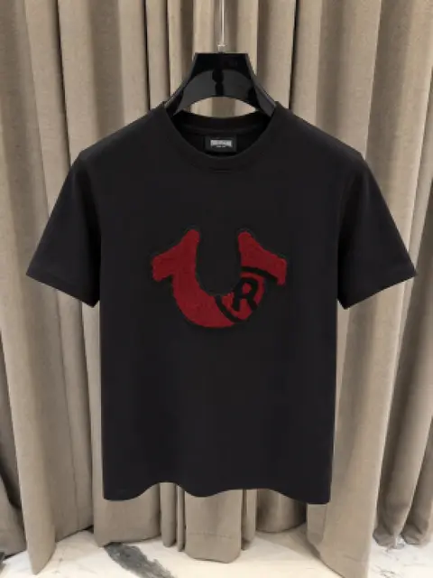 True Religion Embossed Logo Round Neck T-shirt Black Red