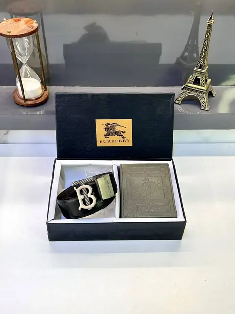 Burberry Dark Green Belt & Wallet Combo Fa 725