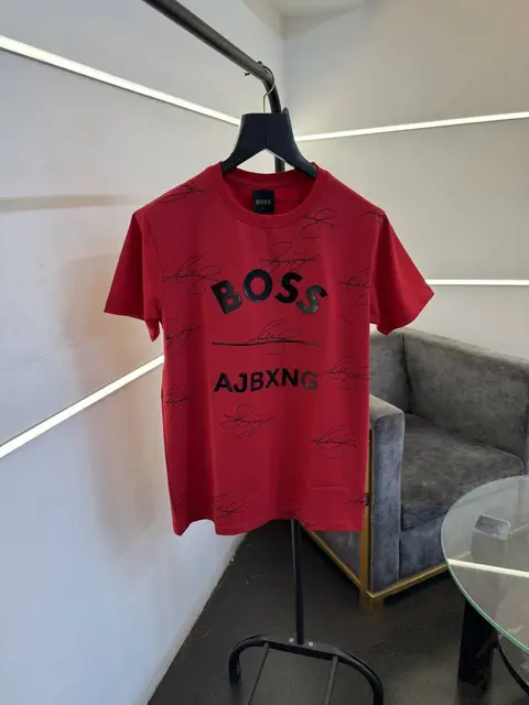 Hugo bos signature allover print imported round neck tshirt black sale