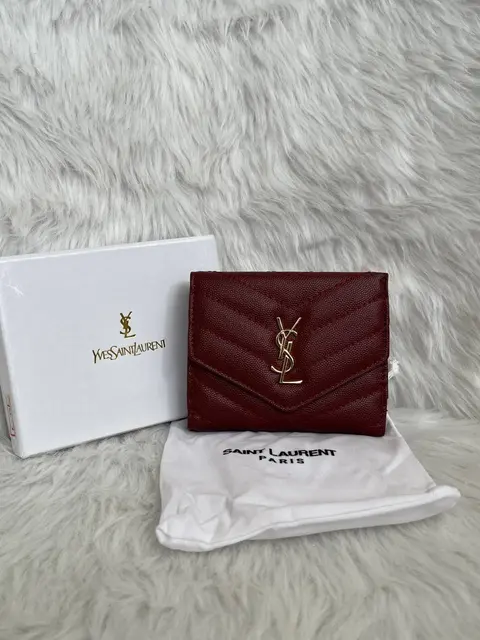 Ysl 01 Red Premium TriFold Wallet With Original Box & Dust Cover Packing Highend