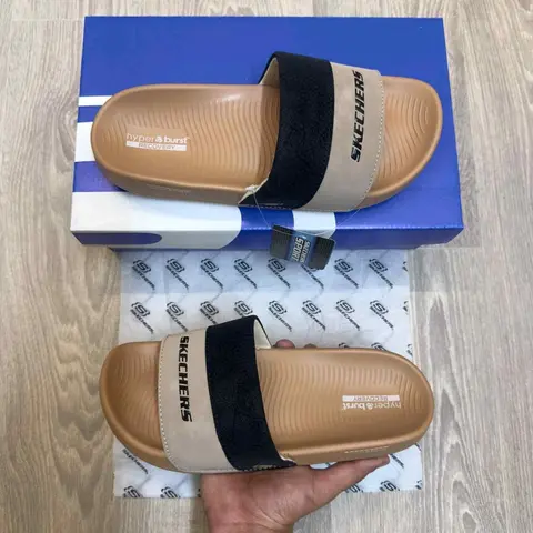 Skechers Hyper Burst Soft Premium Beige Black Flip Flop SE12