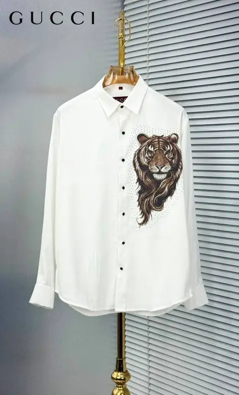 Gucci Tiger Diamond Logo Full Sleeves Shirt White