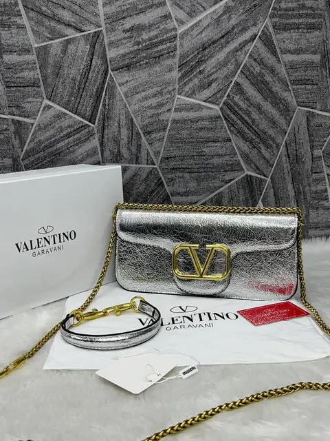 Valentino V Logo Silver ShoulderBag Large With OriginalBox DustCover Card Tags