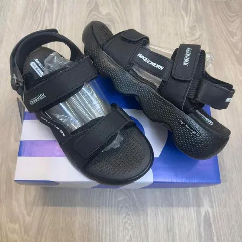 Skechers Massage Fit Adjustable Straps All Black Sports Sandal