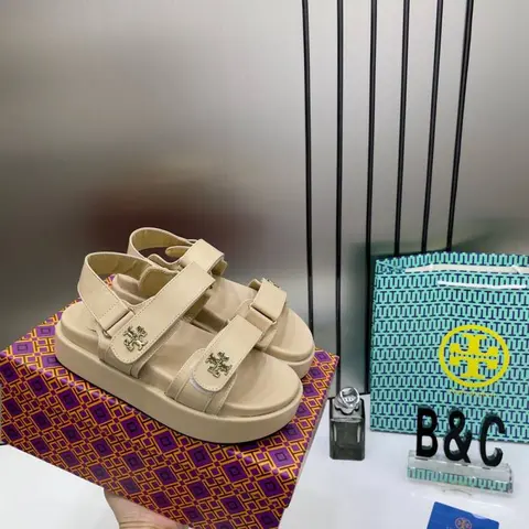 Tori Burch Kira leather Platform Sandals For Her With OG Box & Carry Bag 2020-TS Beige