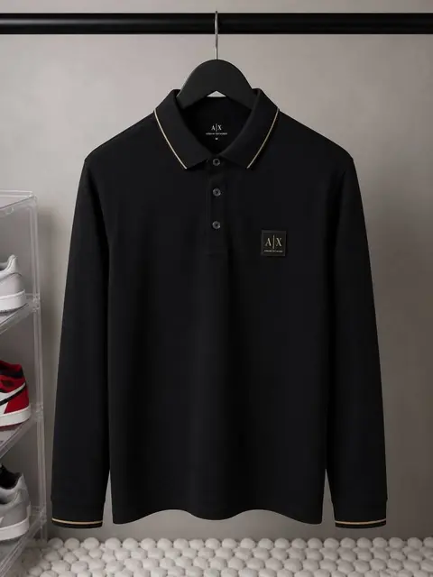 Armaa Exchange Premium Long Sleeve Polo T Shirt Black 1072 sale- offer. VS1000