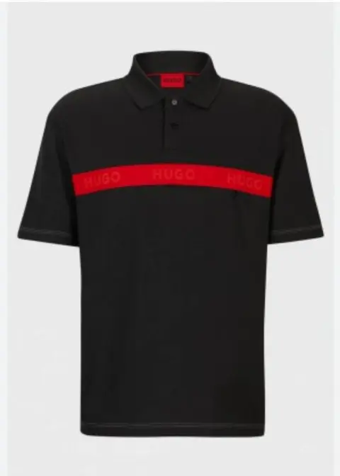 Hugo Bos premium Polo Tshirt black with red stripe