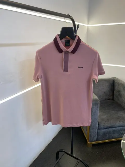 Hugo bos collar design high quality imported polo tshirt pink