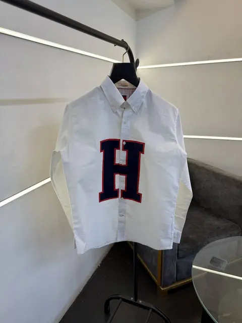 Tommy hilfigar H logo imported full sleeves shirt white sale