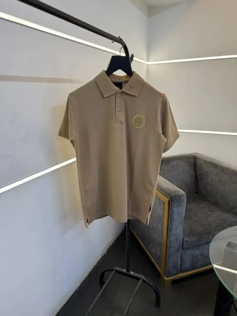 Hugo bos matty fabric imported polo tshirt white brand logo on chest beige