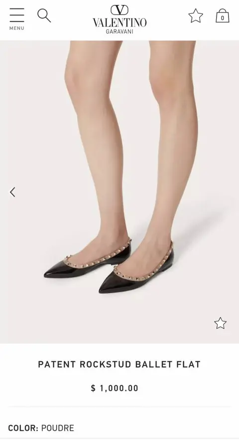 Valentino Rockstud Patent Black Ballerina Flats For Women With Original Box And Carry Bag