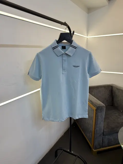 Hackett sky blue imported polo tshirt with black rib and chest logo sale