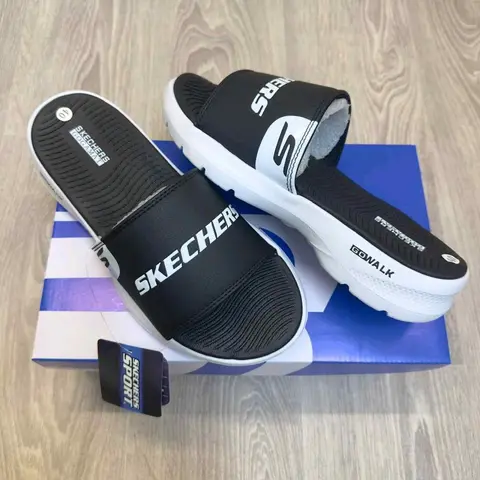 Skechers GOwalk Goga Mat Premium Black White Slides