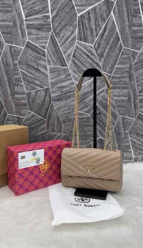 Tori Burch Kira Beige Quilted Shoulder With DoubleBox