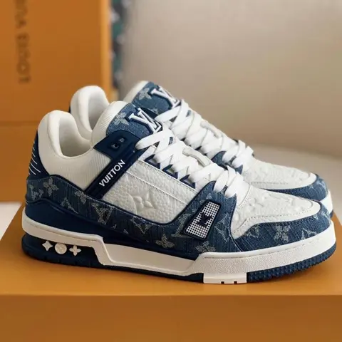 Louis Vuitton Lv Trainer White Blue Denim With All Accessories
