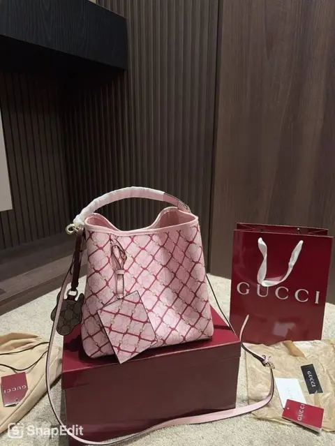 Gucci GG Emblem Premium Bucket Bag With OG Box & Dust Bag (Pink - 1251)