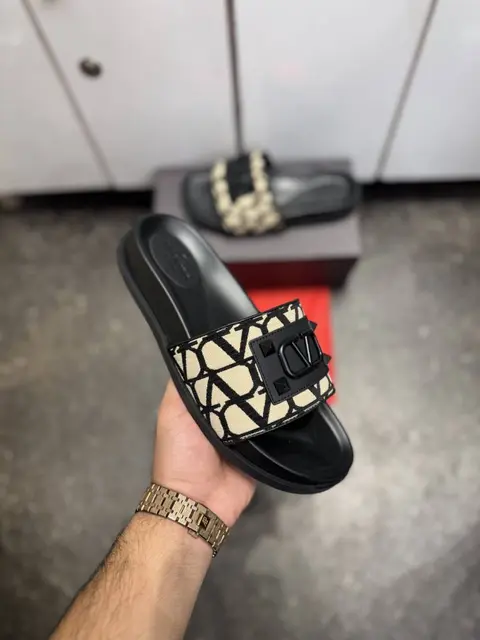Valentino GARAVANI TOILE ICONOGRAPHY SLIDE BEIGE BLACK 015