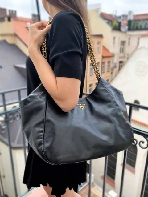Prada Soft Leather Premium Tote Bag With OG Box & Dust Bag (Black-1144)