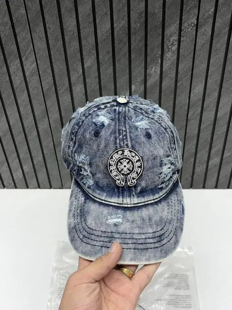 Chrome Hearts Ripped Denim Blue Premium Unisex Hat With Original Zip Polly Bag