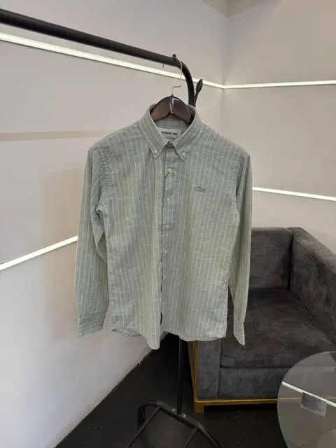 Lacoste mint green linen imported shirt with lining and brand buttons