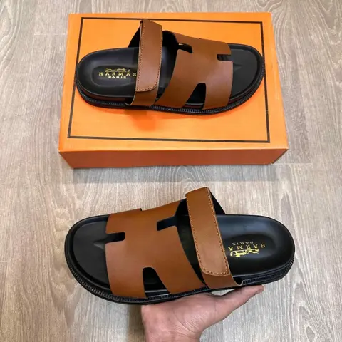 Hermes Chypre Soft Comfort Tan Black Sandal