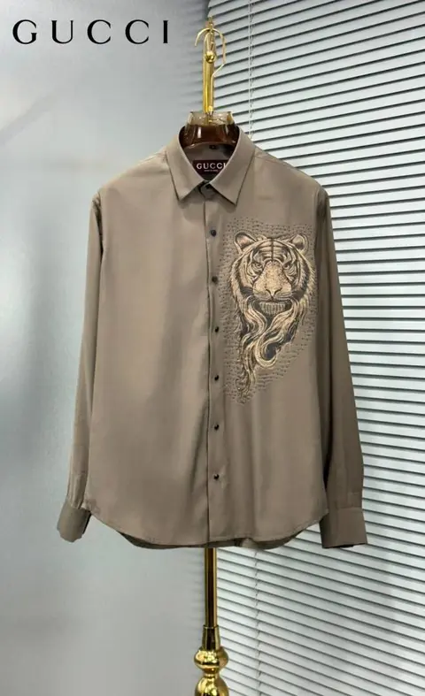 Gucci Tiger Diamond Logo Full Sleeves Shirt Coffee
