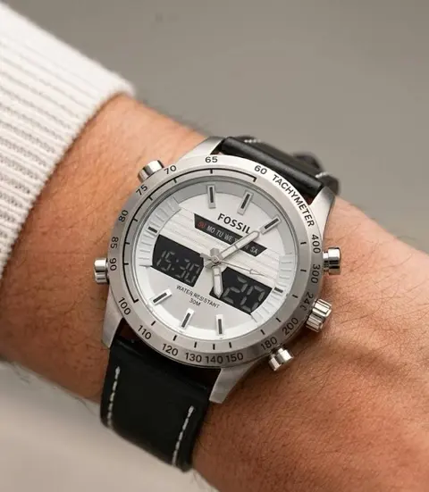 Fossil Hybrid Digital Black Silver White