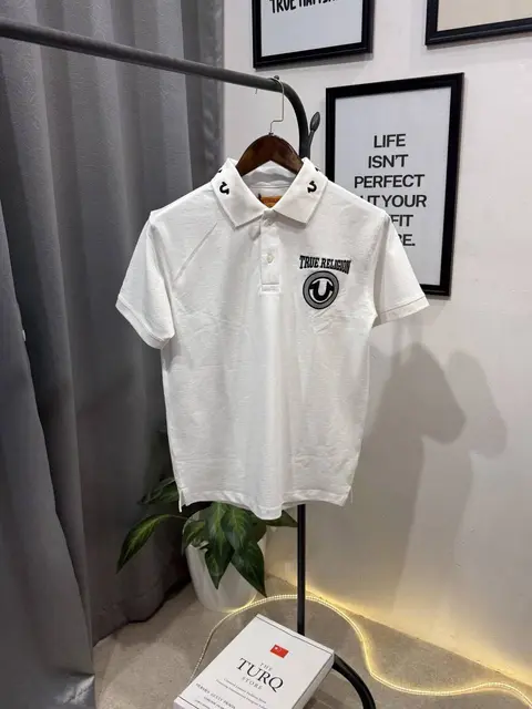 True religion embroidery logo imported polo tshirt white
