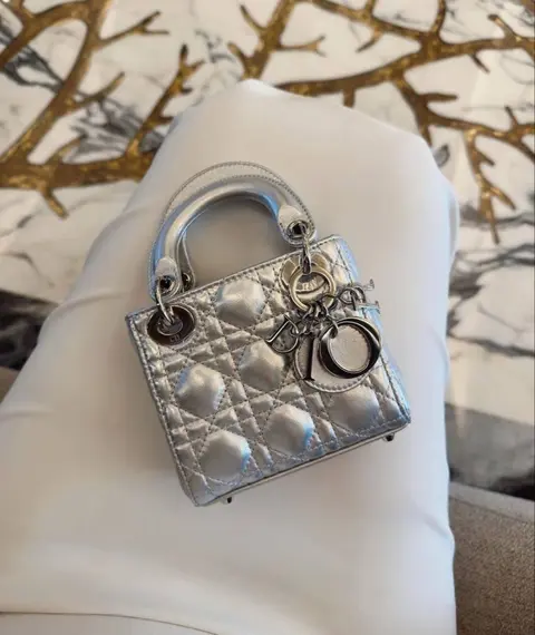 Dior CB Lady Nano Silver Leather With Original Box DustCover CarryBag & Ribbon