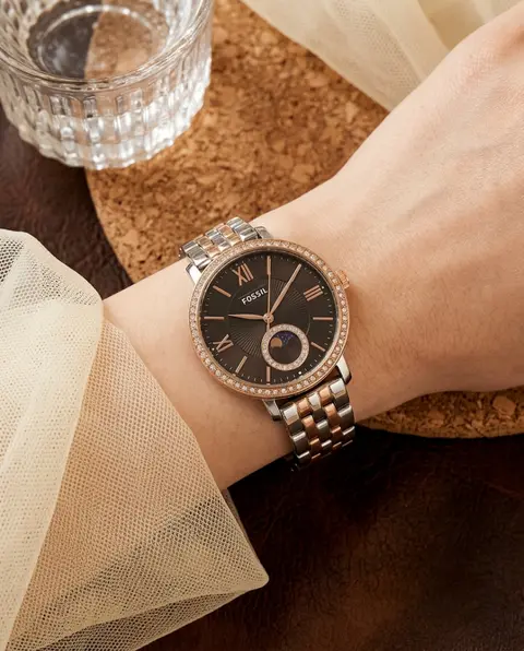 Fossil Jacqueline Sun Moon Multifunction 2Ton Rose Gold Black