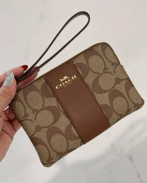 Coach W2 Corner Zip Wristlet Signature With OriginalBox DustCover