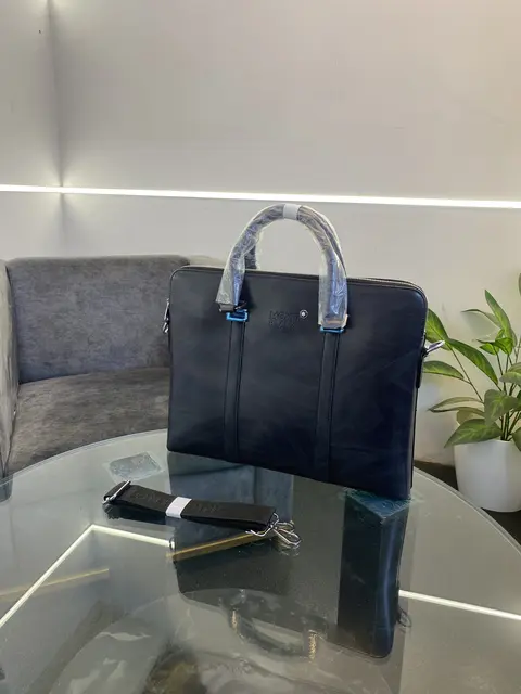 Montblan c Wooden leather finish imported laptop bag with double zip and back zip and brand strap black