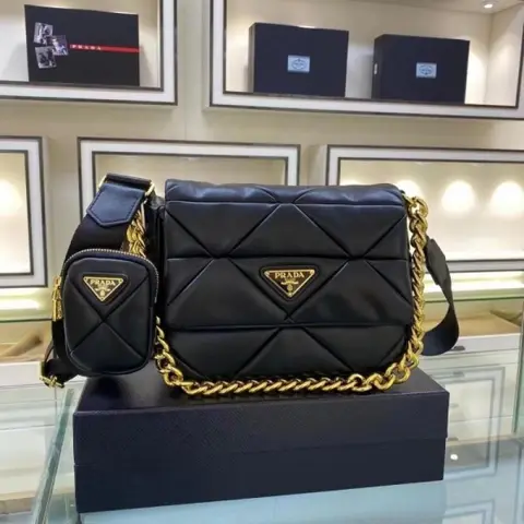 Prada System Nappa Bag With Pradda Iconic Triangle Design Pochette Bag With OG Box & Dust Bag (Black-271)