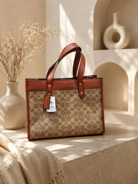 Coach Field Tote Bag With OG Double Box & Dust Bag & Shoulder Strap (Brown - 1221)