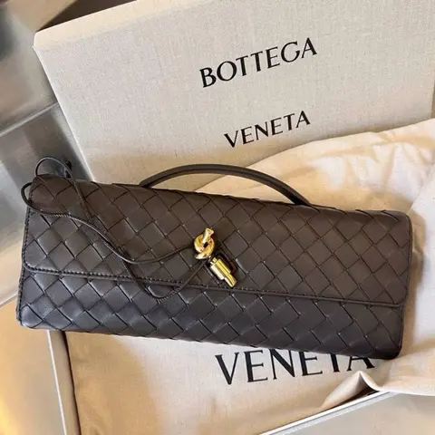 Bottega Veneta Coffee Andiamo Long Clutch Bag With Original Box Dust Cover & LongSlingBelt