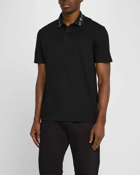Versace Premium Collar Embroidered Polo Black