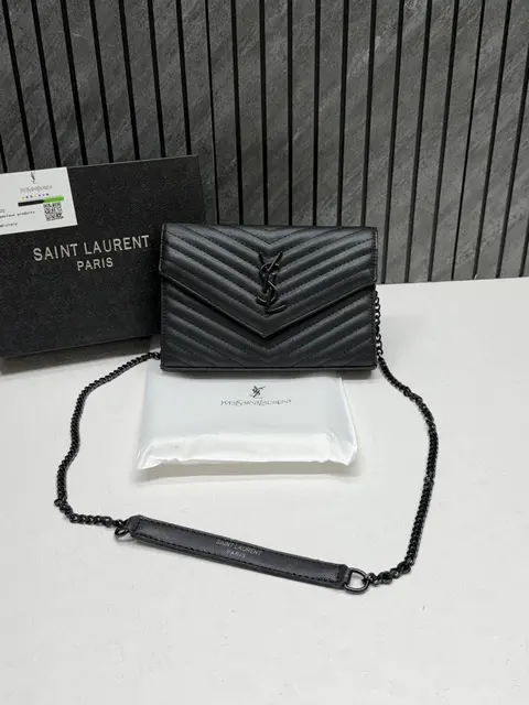 Ysl Envelope All-Black Crossbody ShoulderBag With Originalbox & DustCover