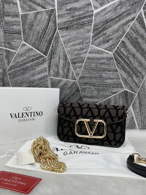 Valentino V Loc Coffee Small Shoulder Bag With OriginalBox