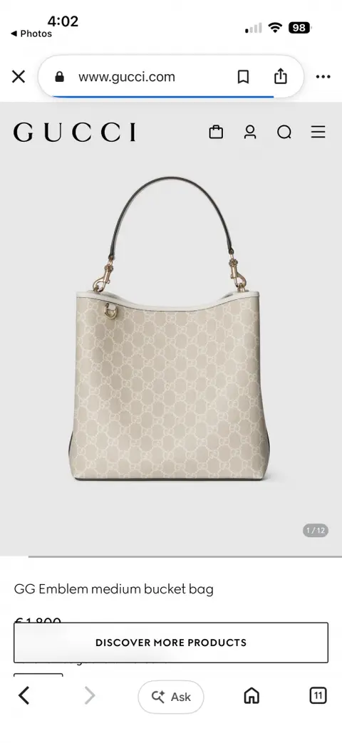 Gucci GG Emblem CB White Medium Bucket With Original DustCover & CarryBag