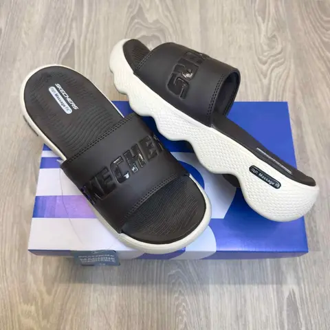 Skechers Massage Fit Footbed Brown Cream Slides