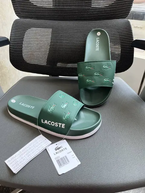 Lacoste Logo Comfort Slides Green