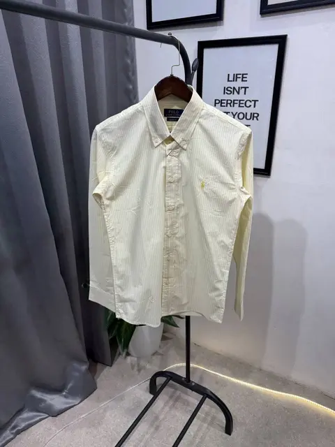 Ralph lauren yellow imported lining shirt with embroidery logo and brand button