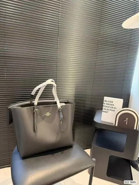 Coach1198 Mollie Premium Leather Tote Bag With OG Box & Dust Bag (Black - 1198)