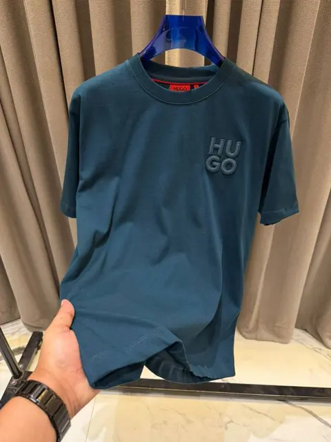 Hugo Bos Chest Embossed Logo Round Neck T-shirt English Blue