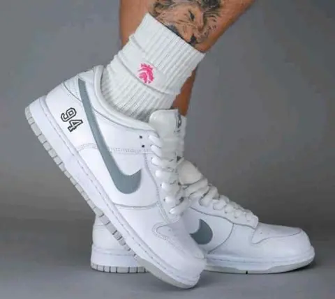 Supremee x Nikke SB Dunk Low WhiteMetallic Silver