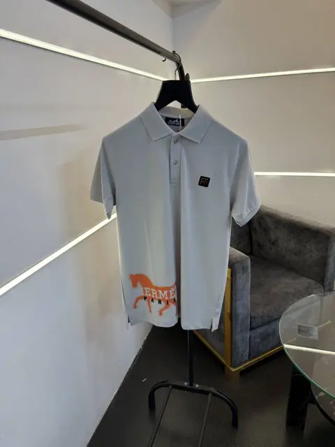 Hermes turkey imported polo tshirt with brand button steel logo and premium print grey sale
