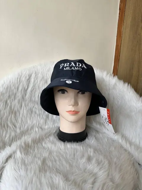 Prada Milano Navy Blue Nylon Premium Bucket Hat With Safety Box